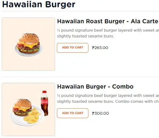 Hawaiian Burger Menu Price