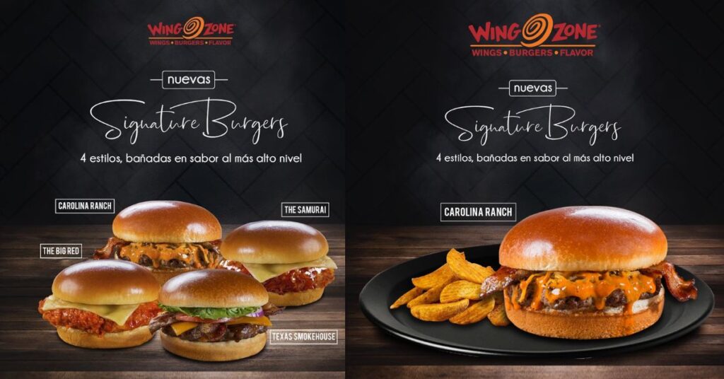 Wing Zone Signature Burgers Menu