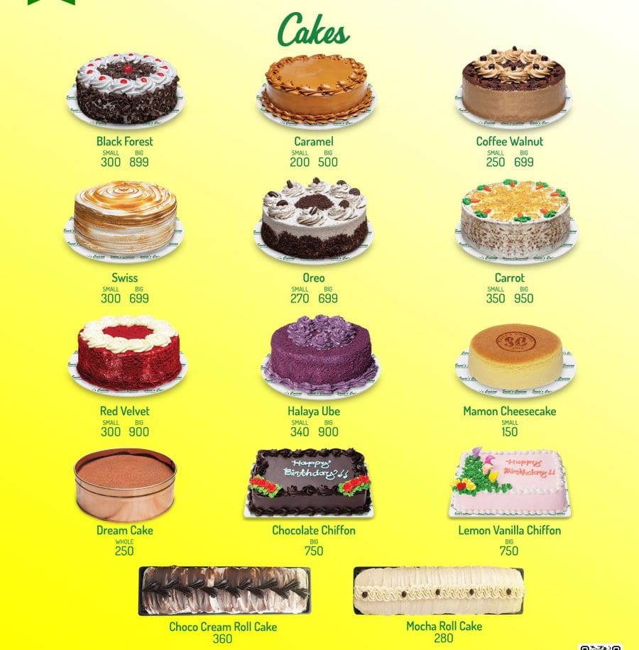 Susie’s Cuisine Cakes Menu