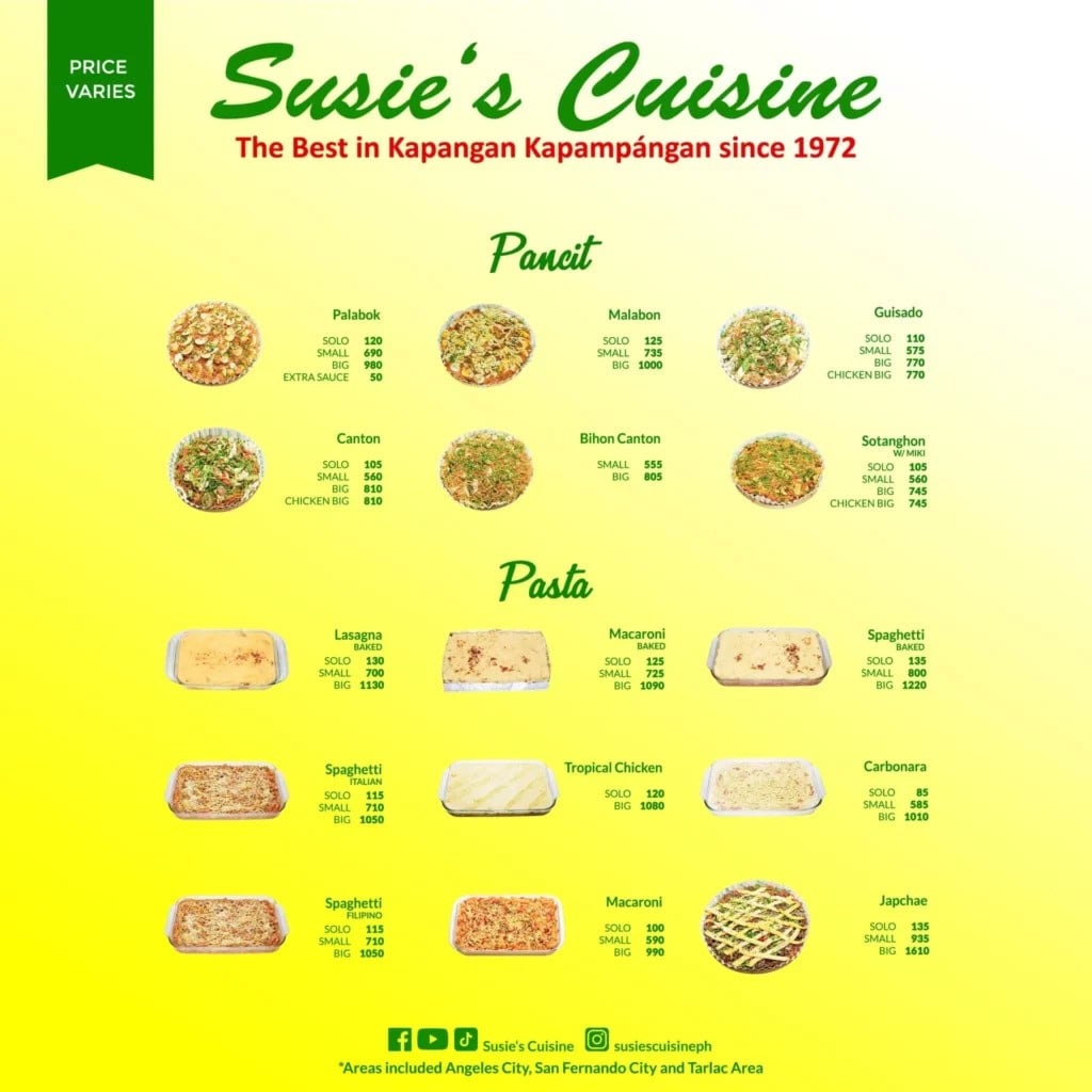 Sussies Menu